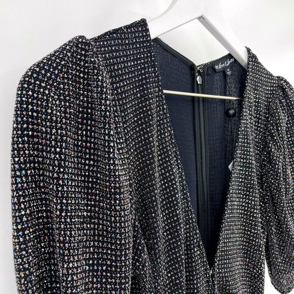 For Love & Lemons Black Margaux Glitter Deep V Ruched Mini Dress Womens M NWT - Picture 3 of 12